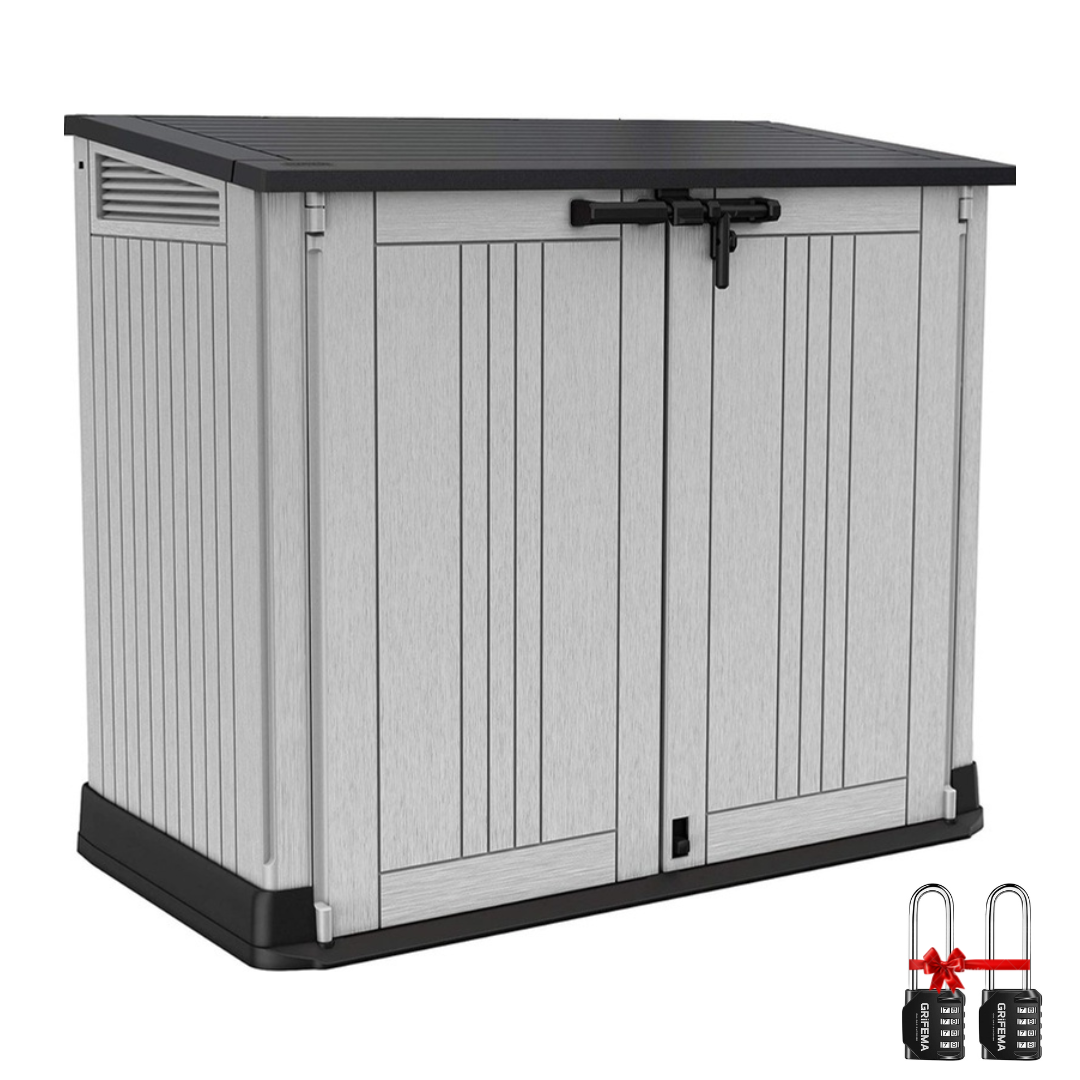 Keter 880L Weatherproof Outdoor Garden Storage Shed – Lockable, Ventilated & Includes 2 Padlocks